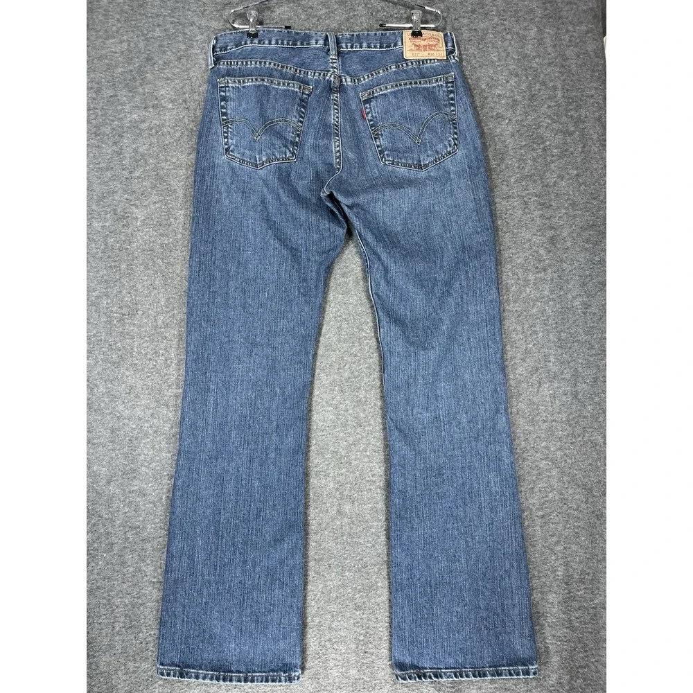 Vintage Y2K Levis 527 Jeans 36X34 Blue Fading Whiskering Slim Bootcut Western #2